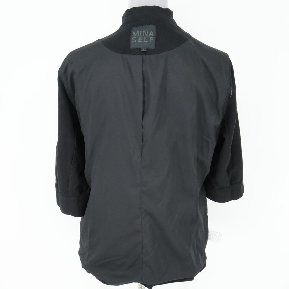 Mina Self Jacket Womens Large Black Linen Blend Lined Blazer 3/4 Sleeve Career - Picture 12 of 16